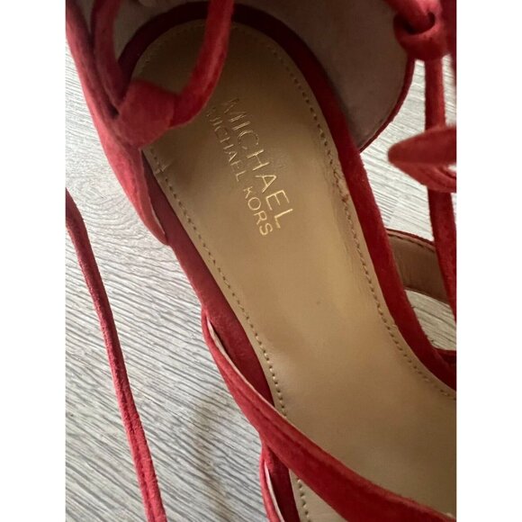 Michael Kors Mirabel Suede Open Toe Lace Up Sandal Heels Size 5 - Picture 6 of 11